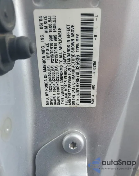 2004 Honda Element Ex from USA, damaged, VIN 5J6YH28574L025936